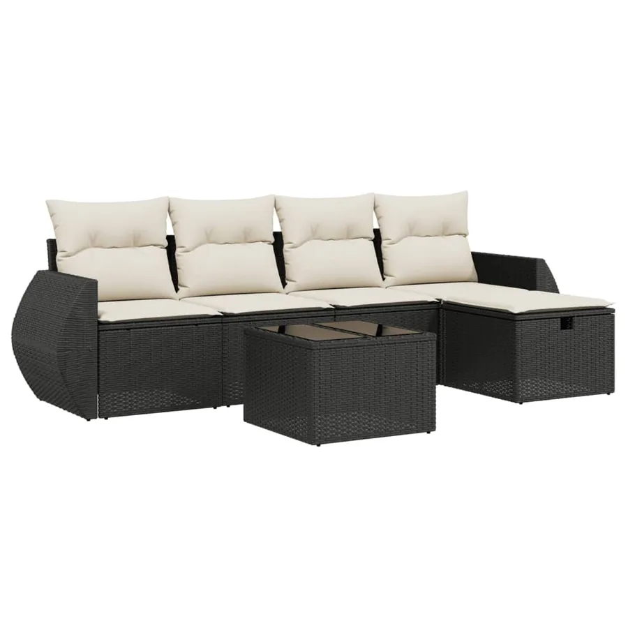 Salon de jardin 6 pcs avec coussins noir résine tressée - 2