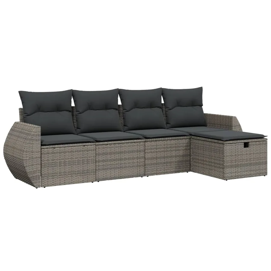 Salon de jardin 5 pcs avec coussins gris résine tressée - 2