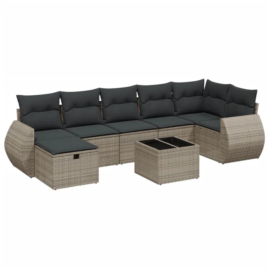 Salon de jardin 8 pcs avec coussins gris résine tressée - 2