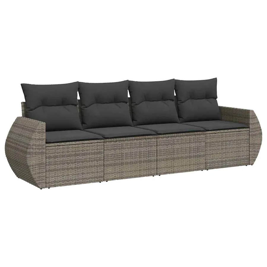 Salon de jardin 4 pcs avec coussins gris résine tressée - 2