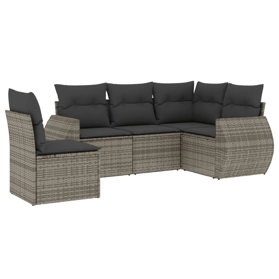 Salon de jardin 5 pcs avec coussins gris résine tressée - 2