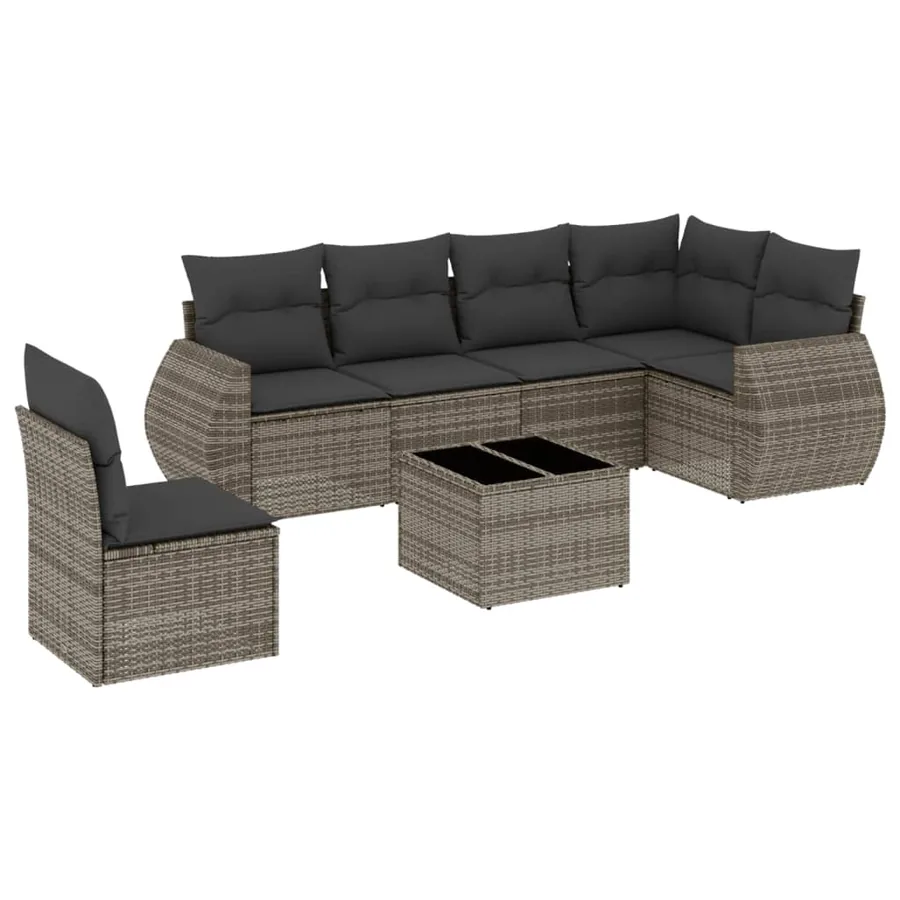Salon de jardin avec coussins 7 pcs gris résine tressée - 2