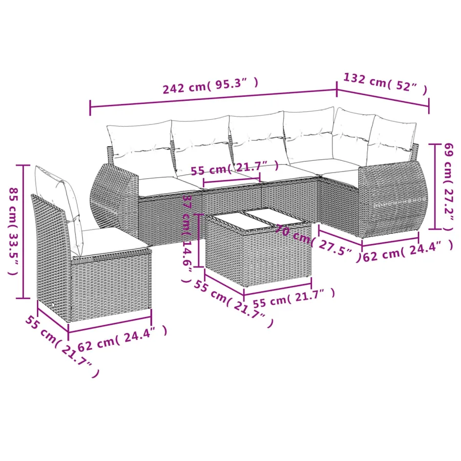 Salon de jardin avec coussins 7 pcs gris résine tressée - 8