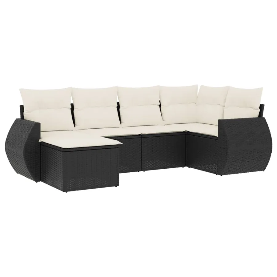 Salon de jardin 6 pcs avec coussins noir résine tressée - 2
