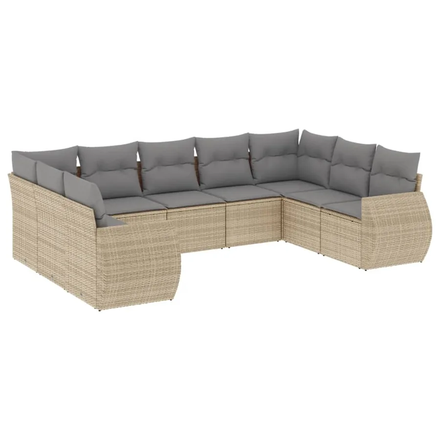 Salon de jardin avec coussins 9 pcs beige résine tressée - 2