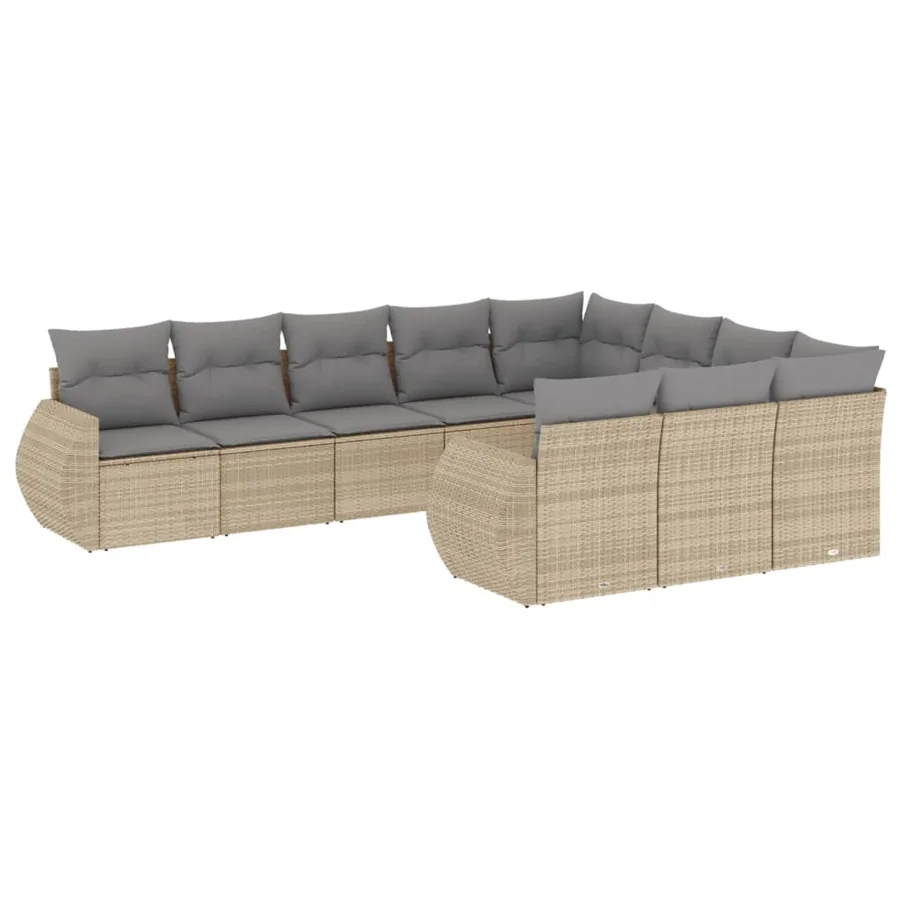 Salon de jardin avec coussins 10 pcs beige résine tressée - 2
