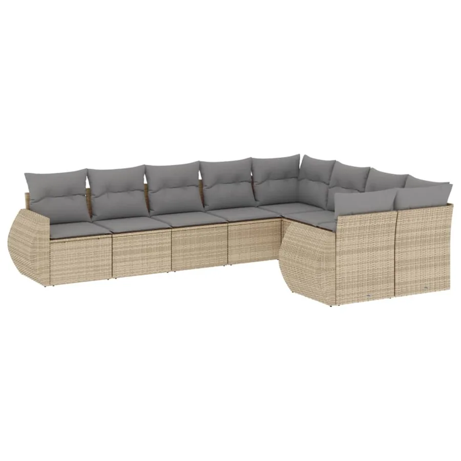 Salon de jardin avec coussins 9 pcs beige résine tressée - 2