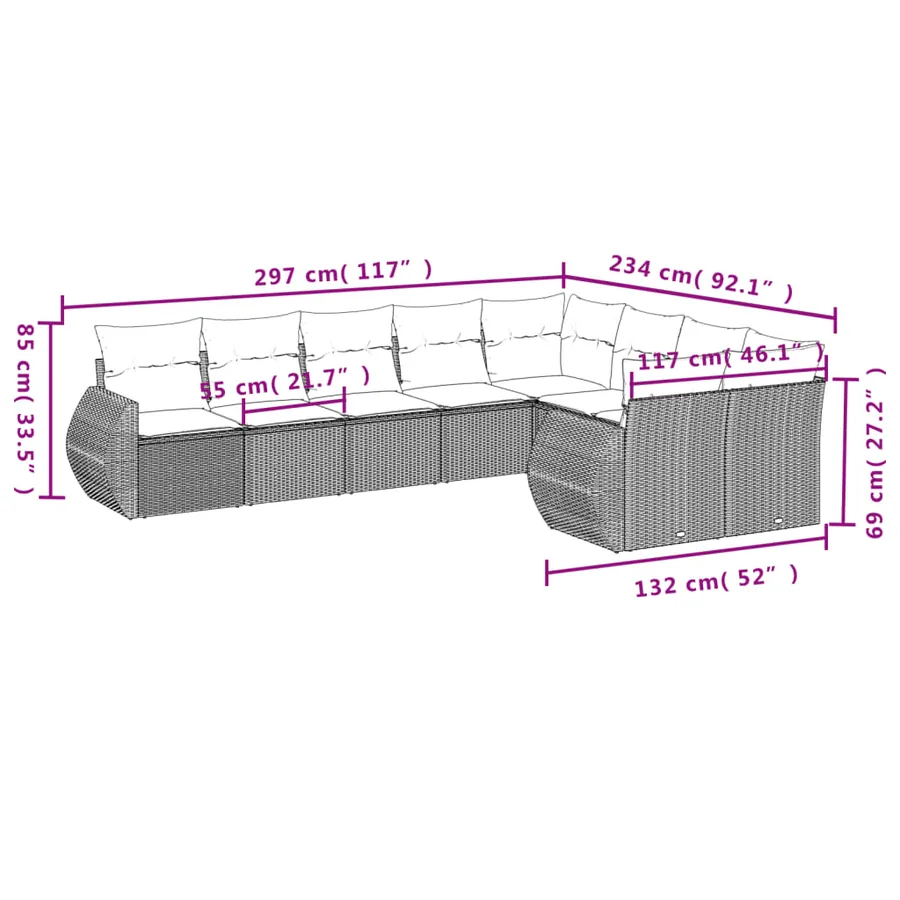 Salon de jardin avec coussins 9 pcs beige résine tressée - 3