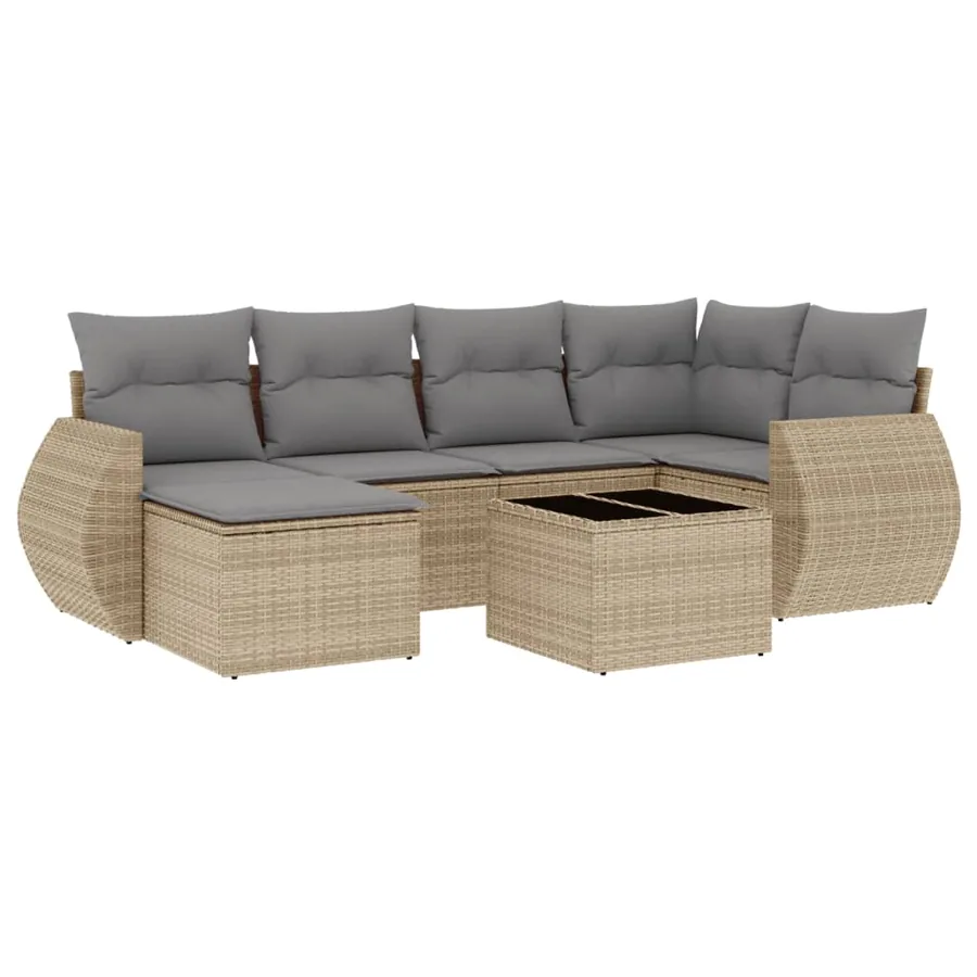 Salon de jardin avec coussins 7 pcs beige résine tressée - 2
