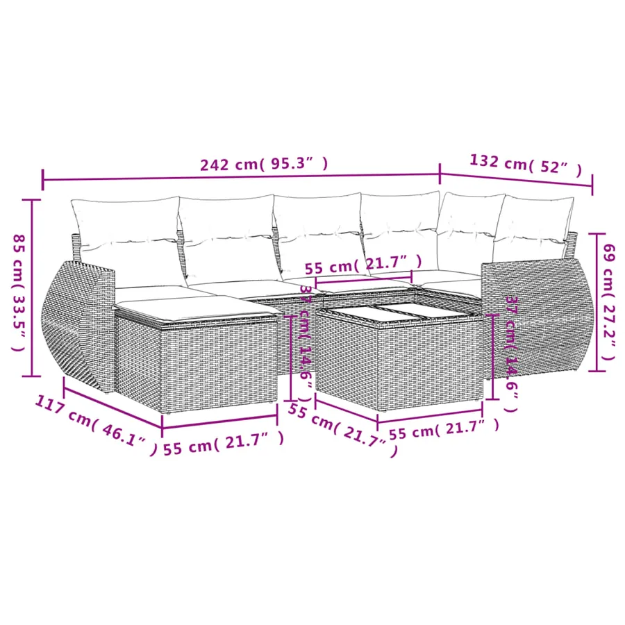Salon de jardin avec coussins 7 pcs beige résine tressée - 3