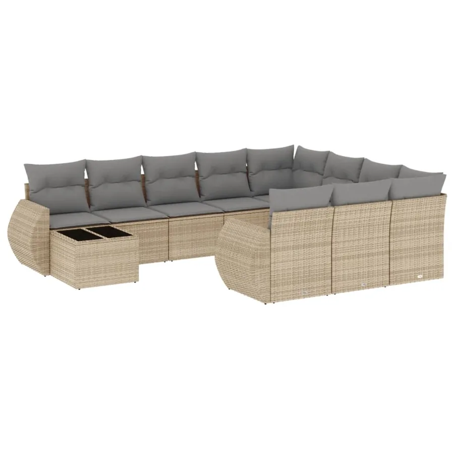Salon de jardin 11 pcs avec coussins beige résine tressée - 2