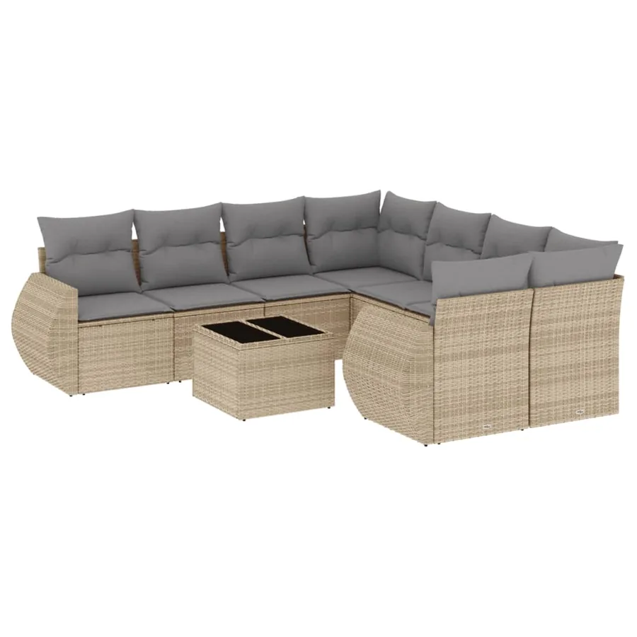 Salon de jardin avec coussins 9 pcs beige résine tressée - 2