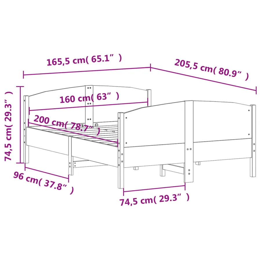 Cadre de lit sans matelas 160x200 cm bois massif de pin - 9