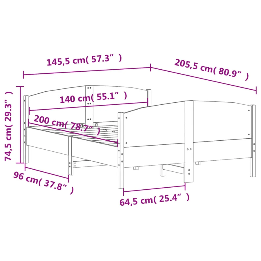 Cadre de lit sans matelas 140x200 cm bois massif de pin - 9