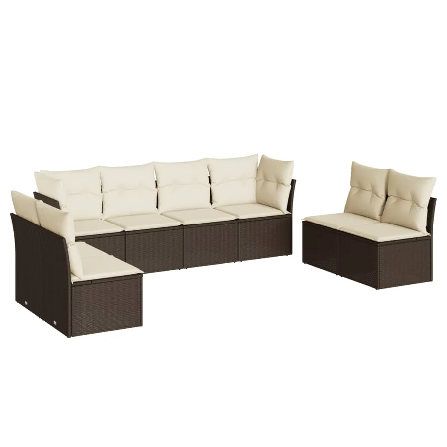 Salon de jardin 8 pcs avec coussins marron résine tressée - 2