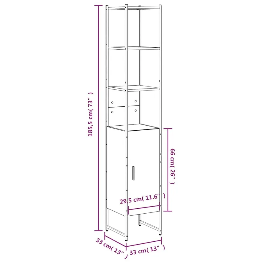 Armoire de salle de bain noir 33x33x185,5 cm bois d'ingénierie - 12