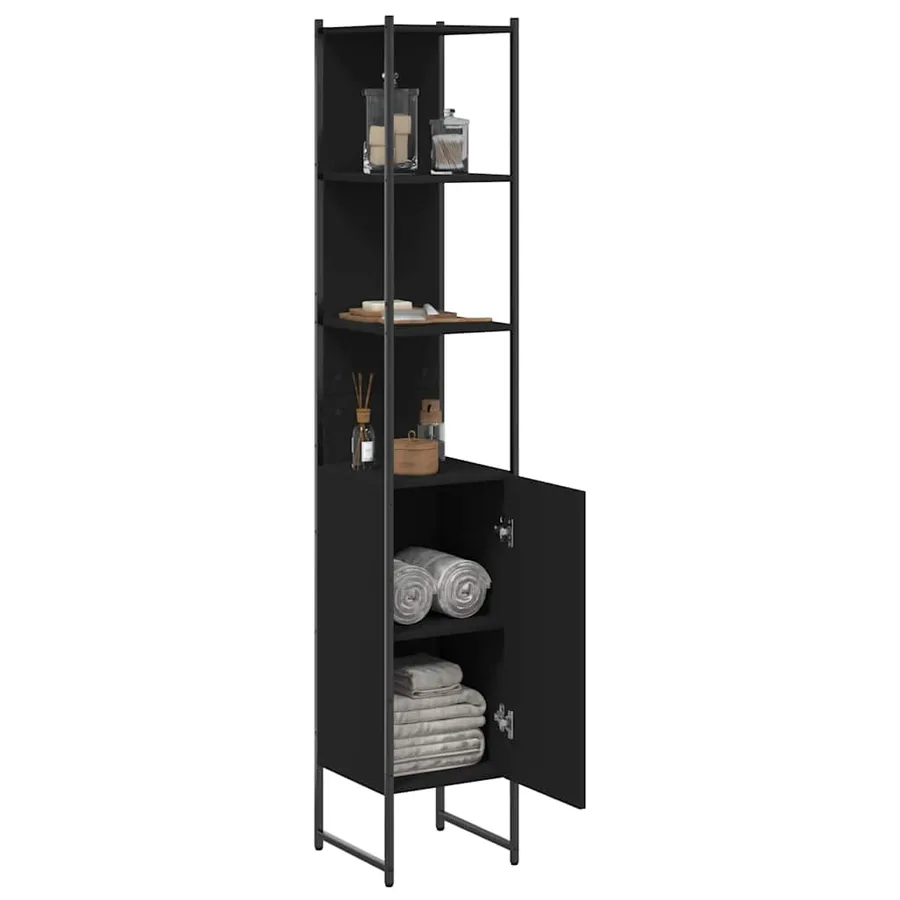 Armoire de salle de bain noir 33x33x185,5 cm bois d'ingénierie - 4