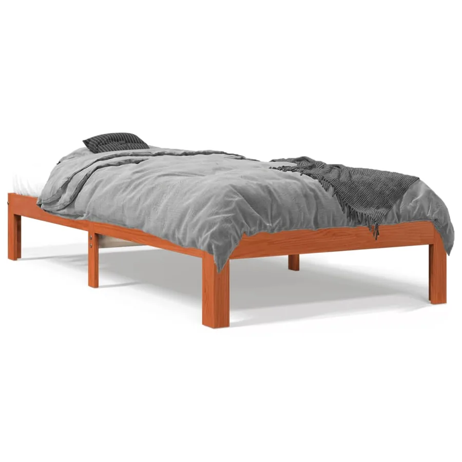 Cadre de lit sans matelas cire marron 100x200cm bois pin massif - 2