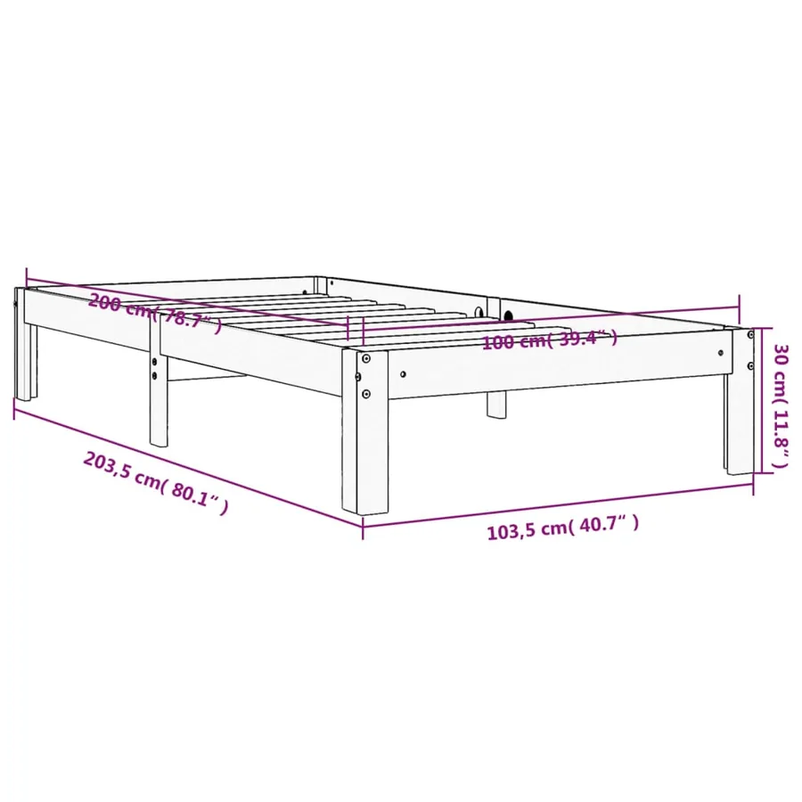 Cadre de lit sans matelas cire marron 100x200cm bois pin massif - 9
