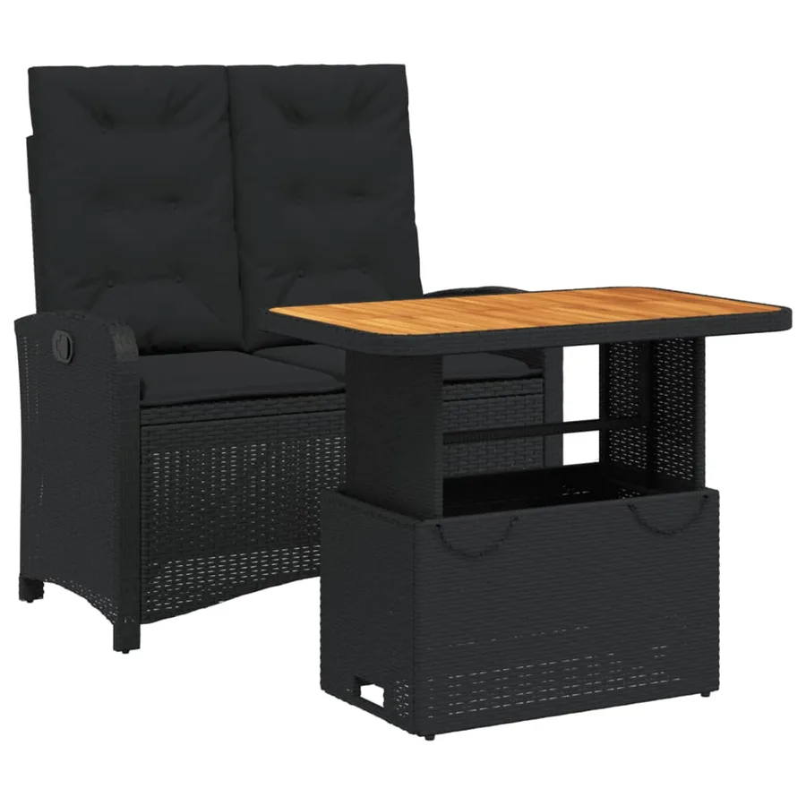Ensemble à manger de jardin coussins 2pcs noir résine tressée - 2
