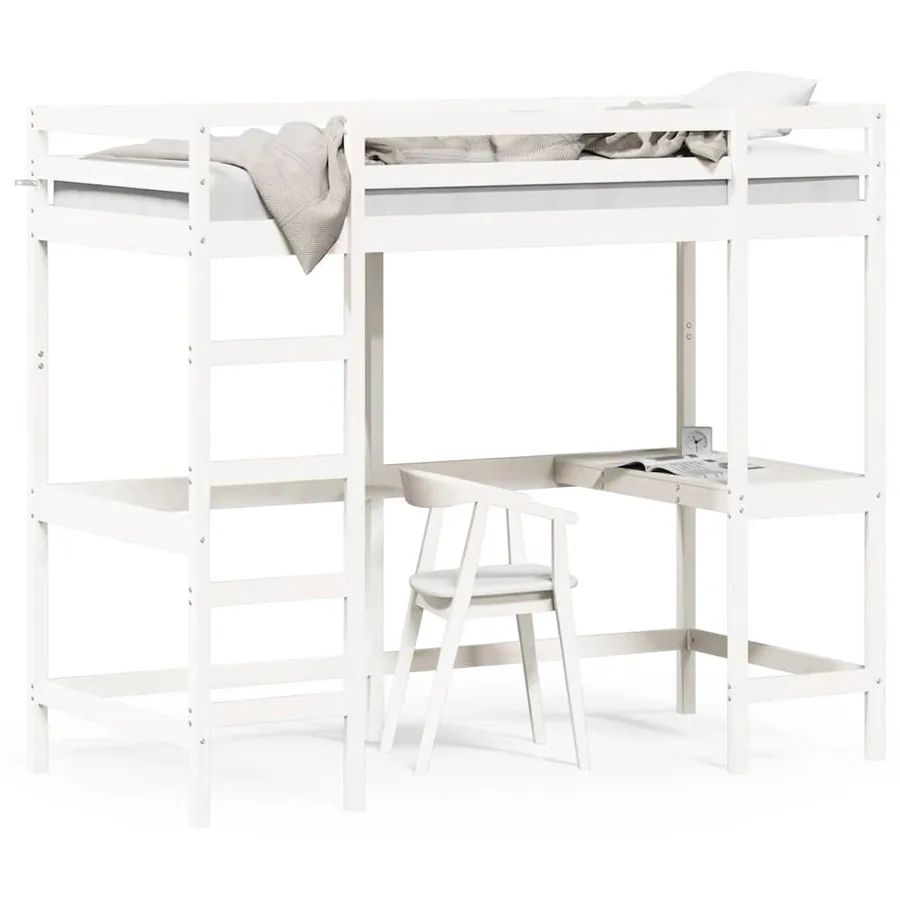 Lit superposé sans matelas blanc 90x190 cm bois de pin massif - 2