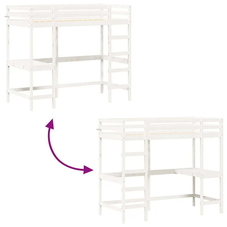 Lit superposé sans matelas blanc 90x190 cm bois de pin massif - 7