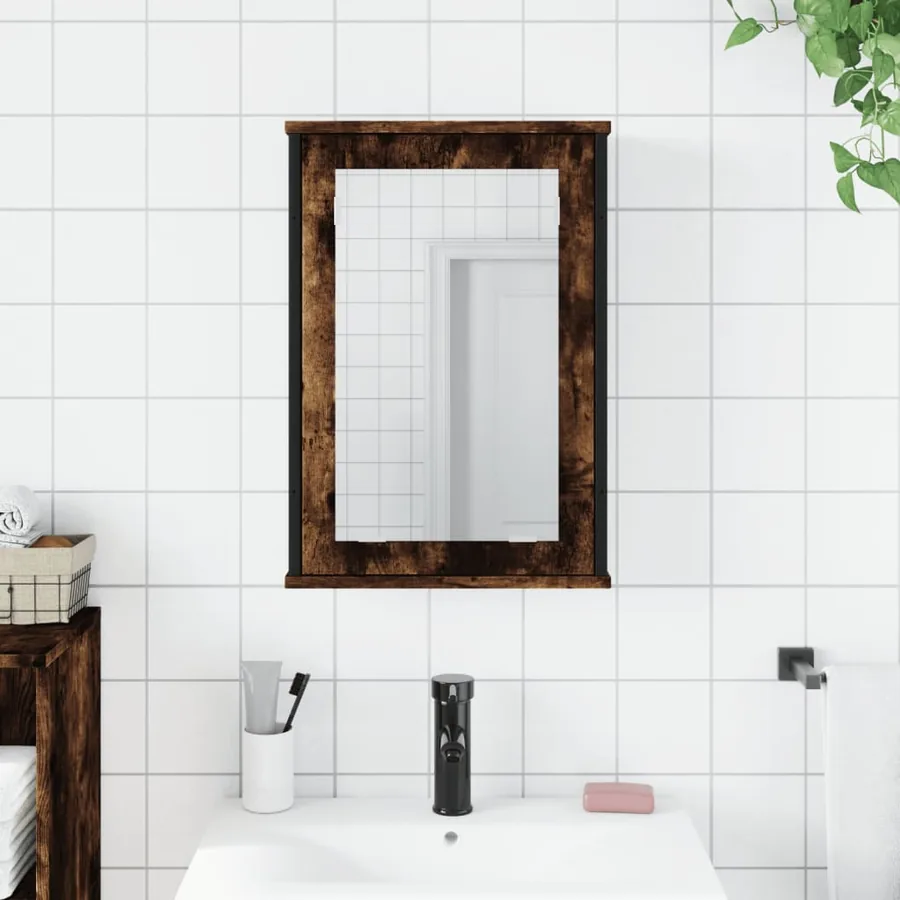 Armoire à miroir de salle de bain chêne fumé bois d’ingénierie - 3