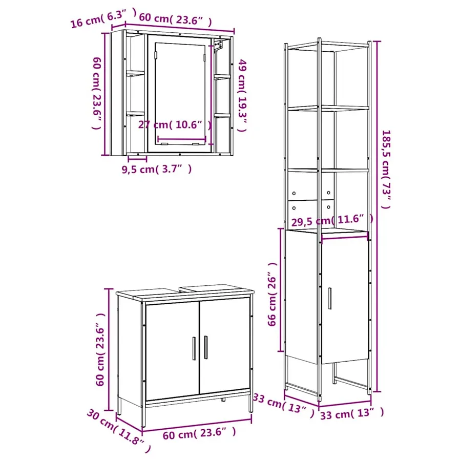Ensemble d'armoires de salle de bain 3 pcs chêne fumé - 13