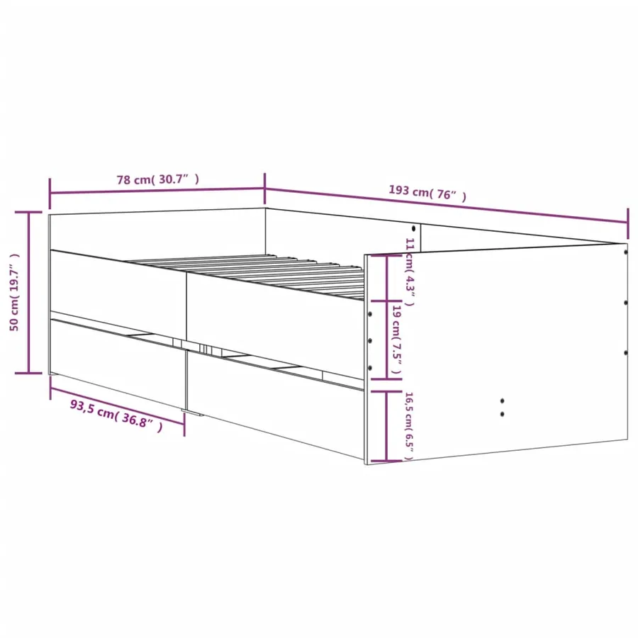 Cadre de lit sans matelas gris béton 75x190 cm - 11