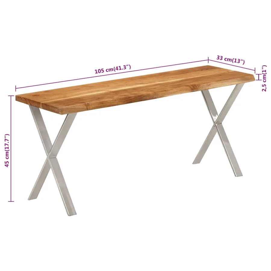 Banc avec bord vivant 105 cm bois d'acacia massif - 8