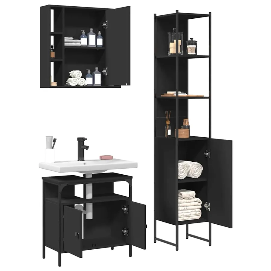 Ensemble d'armoires salle de bain 3 pcs noir bois d'ingénierie - 4