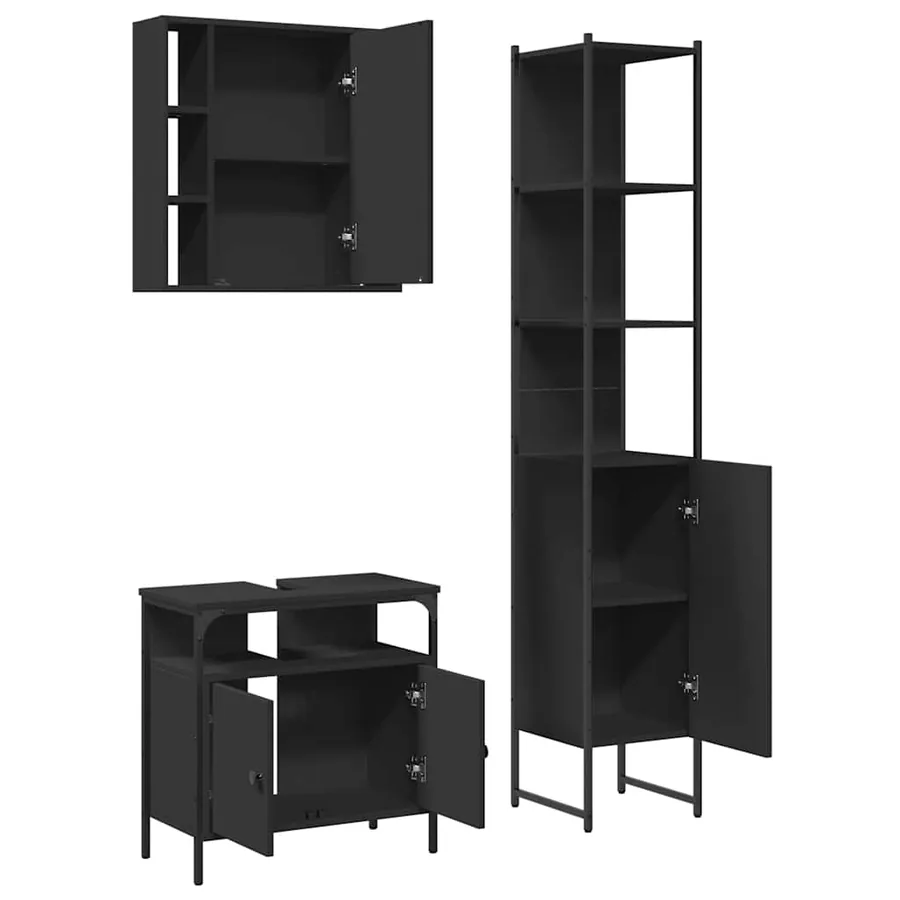 Ensemble d'armoires salle de bain 3 pcs noir bois d'ingénierie - 5