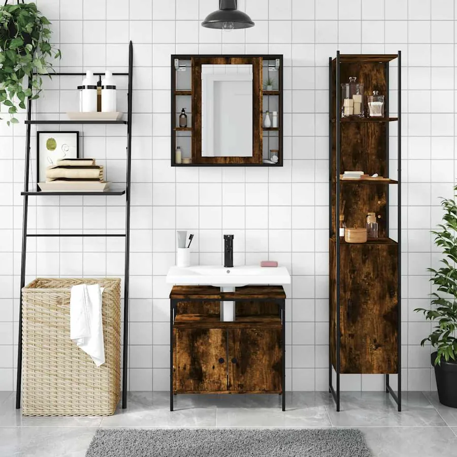 Ensemble d'armoires de salle de bain 3 pcs chêne fumé - 3
