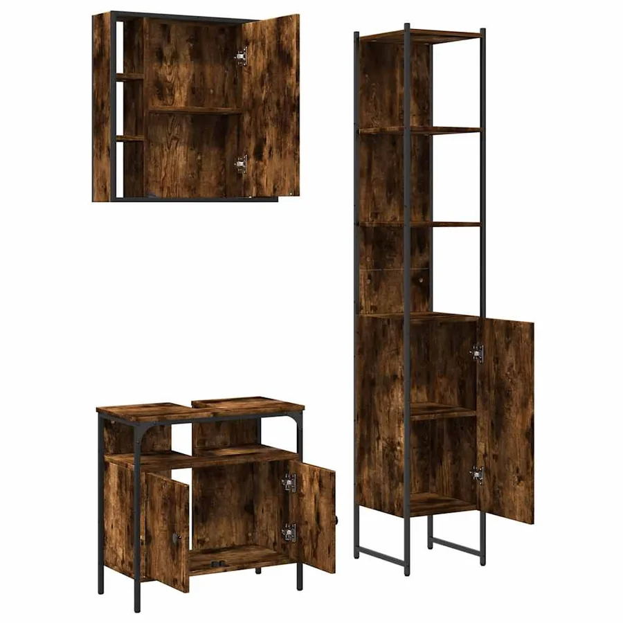 Ensemble d'armoires de salle de bain 3 pcs chêne fumé - 5