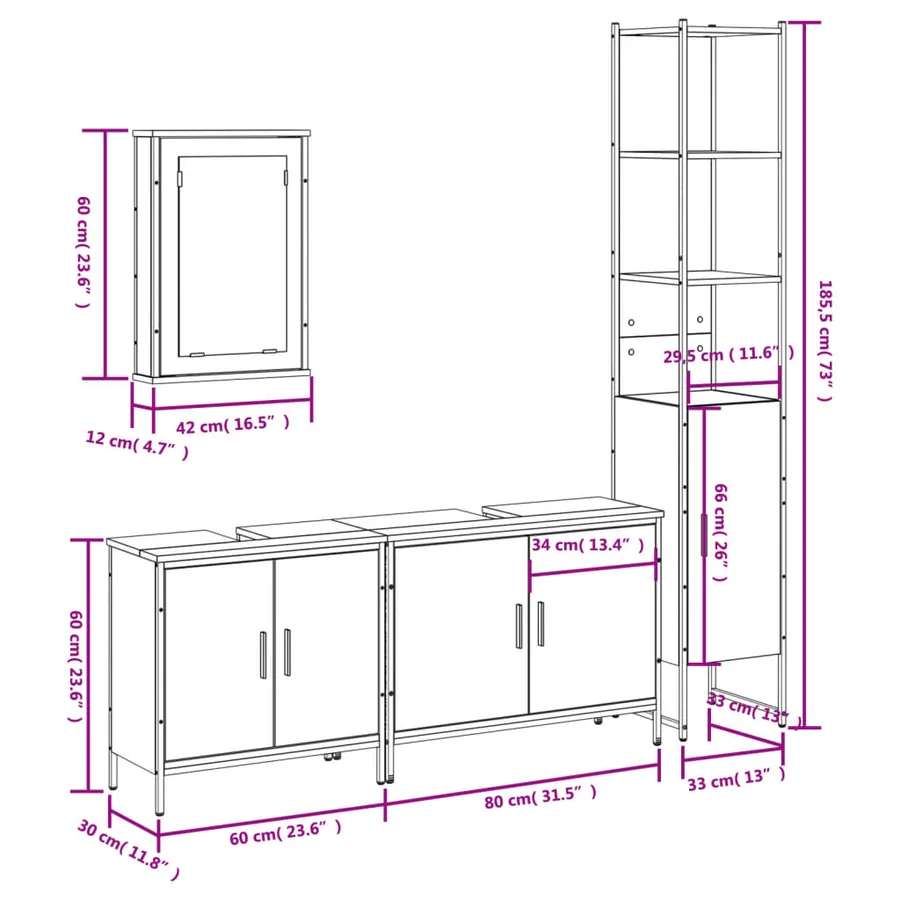 Ensemble de meubles de salle de bain 4 pcs Chêne fumé Bois - 13