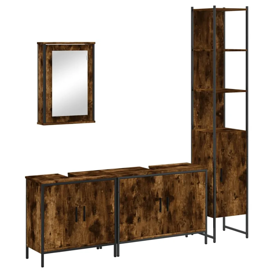 Ensemble de meubles de salle de bain 4 pcs Chêne fumé Bois - 2