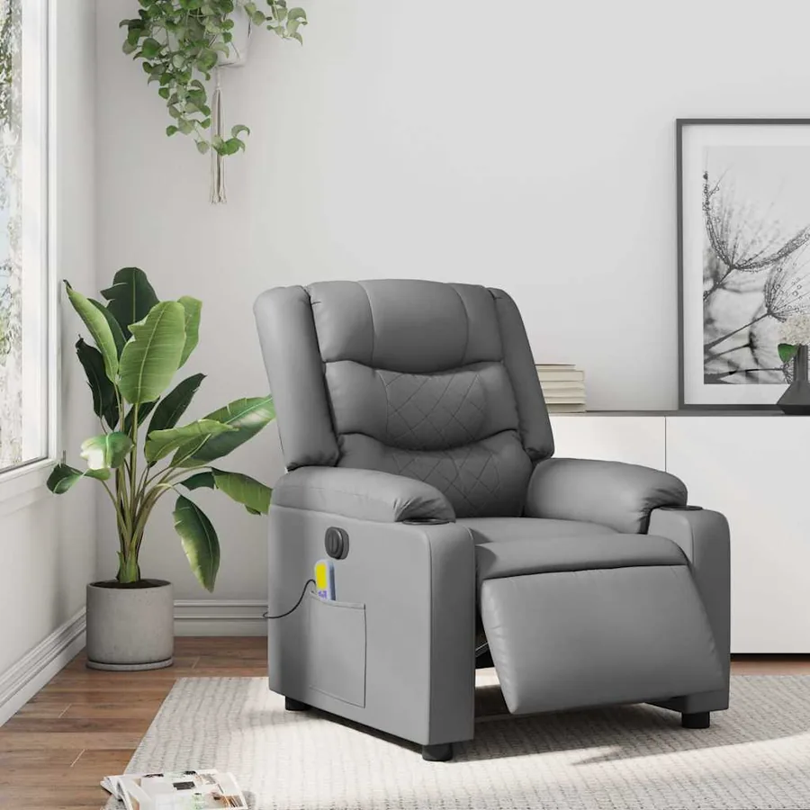 Fauteuil de massage inclinable électrique gris similicuir - 16