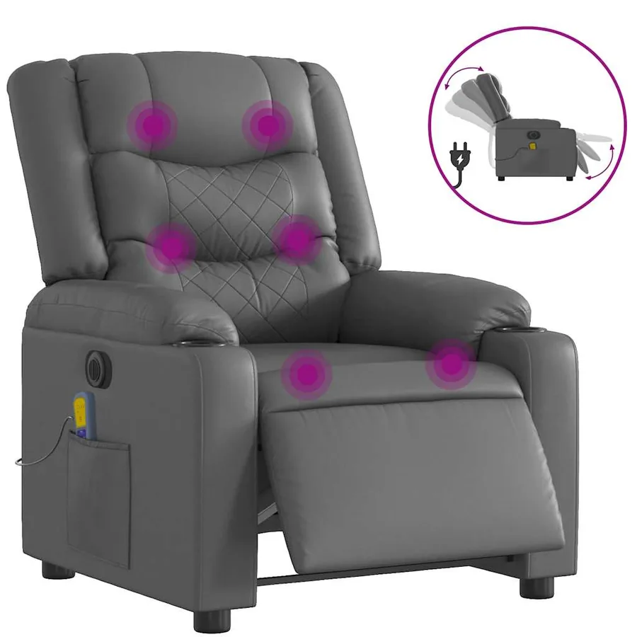 Fauteuil de massage inclinable électrique gris similicuir - 2