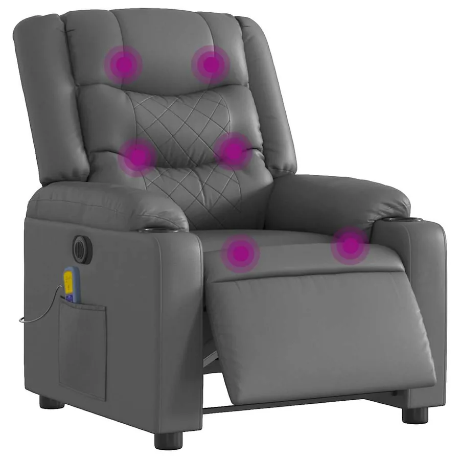 Fauteuil de massage inclinable électrique gris similicuir - 3