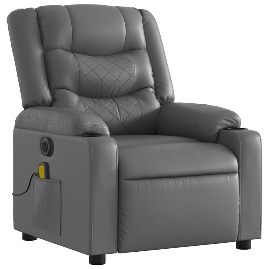 Fauteuil de massage inclinable électrique gris similicuir - 4