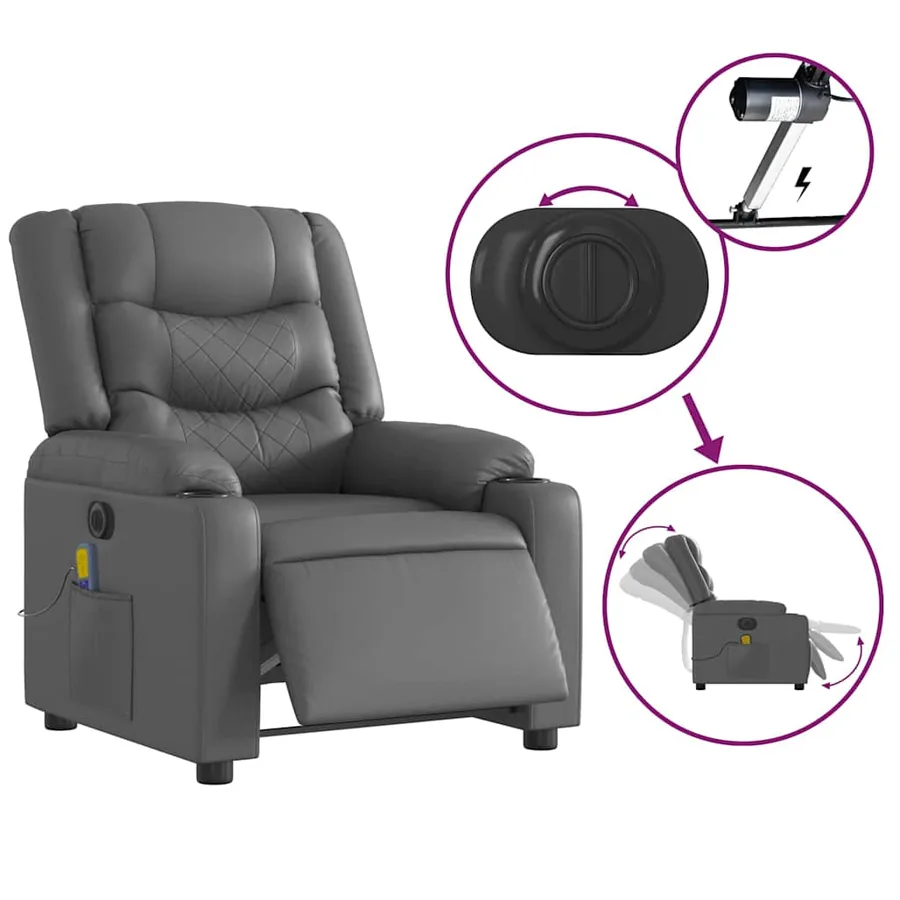 Fauteuil de massage inclinable électrique gris similicuir - 6