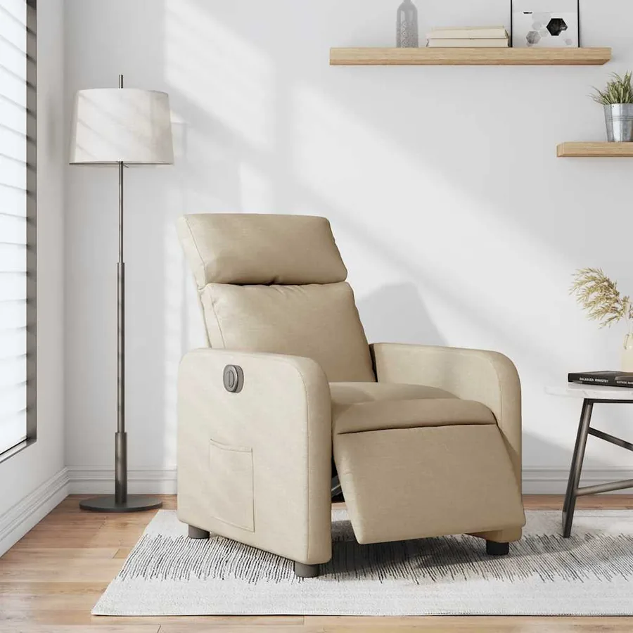 Fauteuil inclinable électrique Crème Tissu - 16