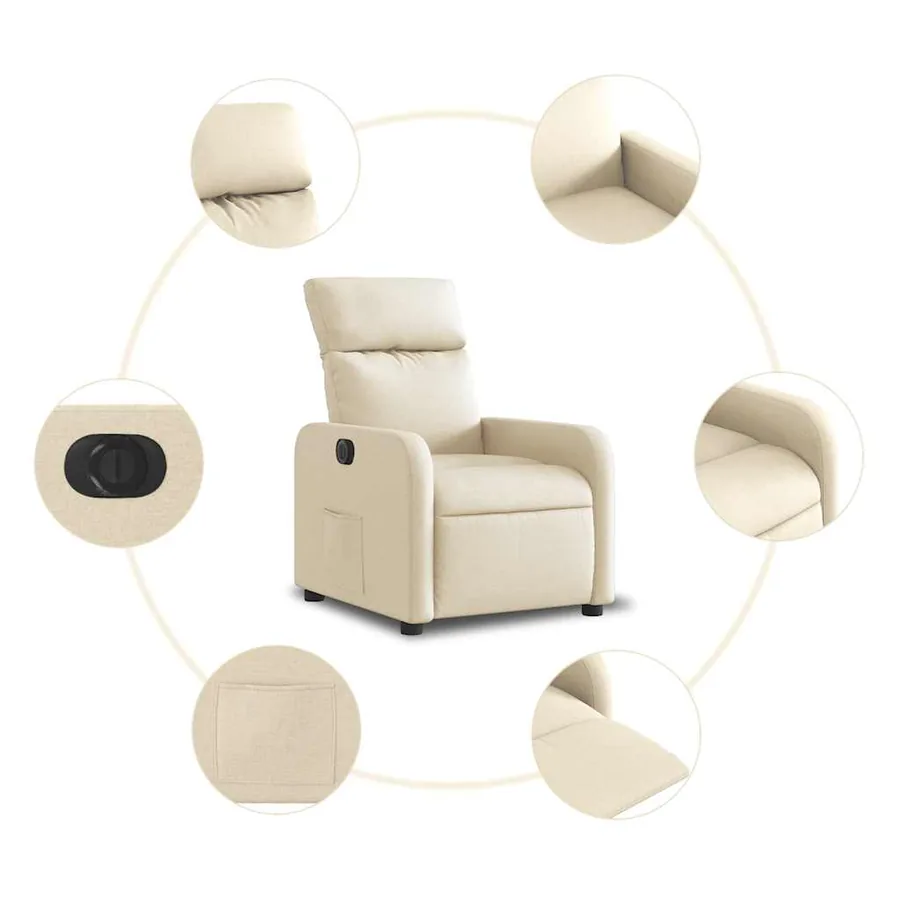 Fauteuil inclinable électrique Crème Tissu - 8
