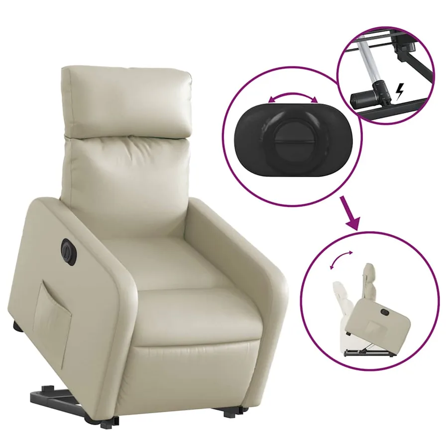 Fauteuil inclinable électrique crème similicuir - 11