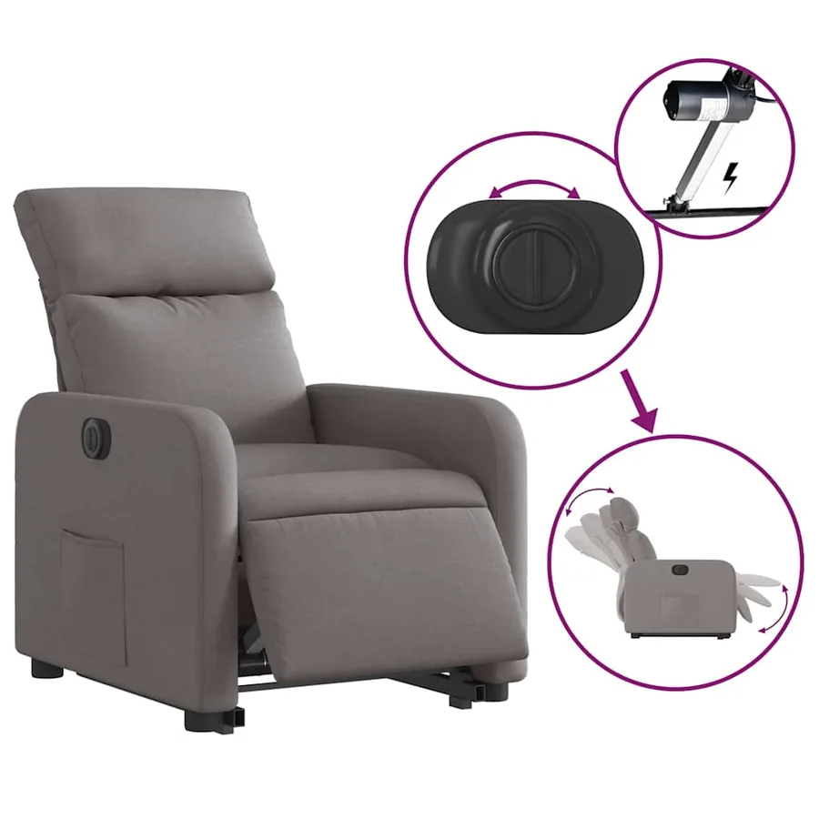Fauteuil inclinable électrique taupe tissu - 6