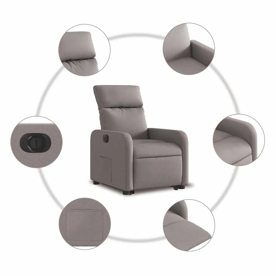 Fauteuil inclinable électrique taupe tissu - 8