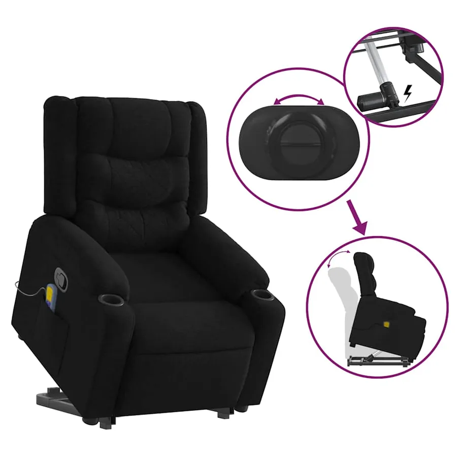 Fauteuil de massage inclinable Noir Tissu - 6