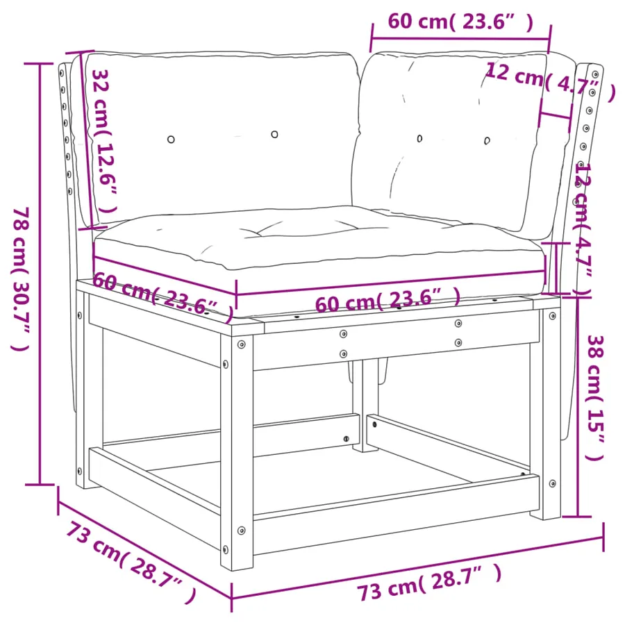 Canapé d'angle de jardin et coussins blanc bois de pin massif - 10