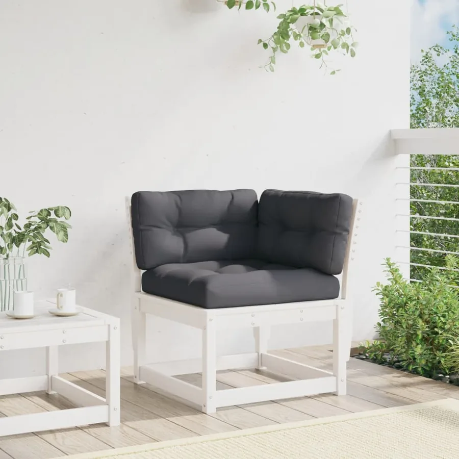 Canapé d'angle de jardin et coussins blanc bois de pin massif - 3