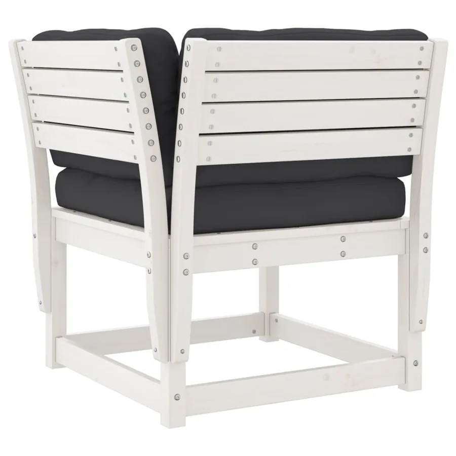 Canapé d'angle de jardin et coussins blanc bois de pin massif - 7